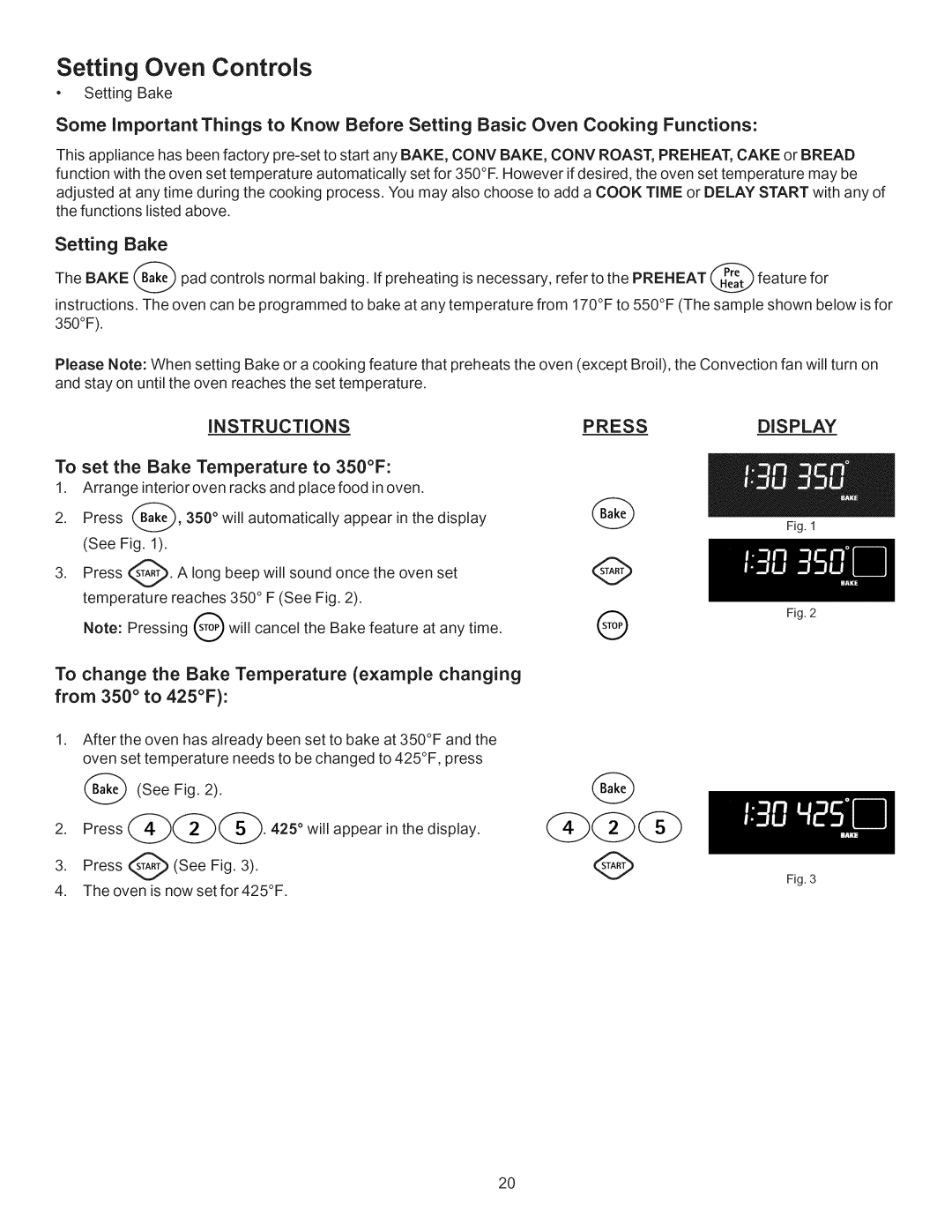 Kenmore 790.7755 manual Setting Bake, To set the Bake Temperature to 350F 