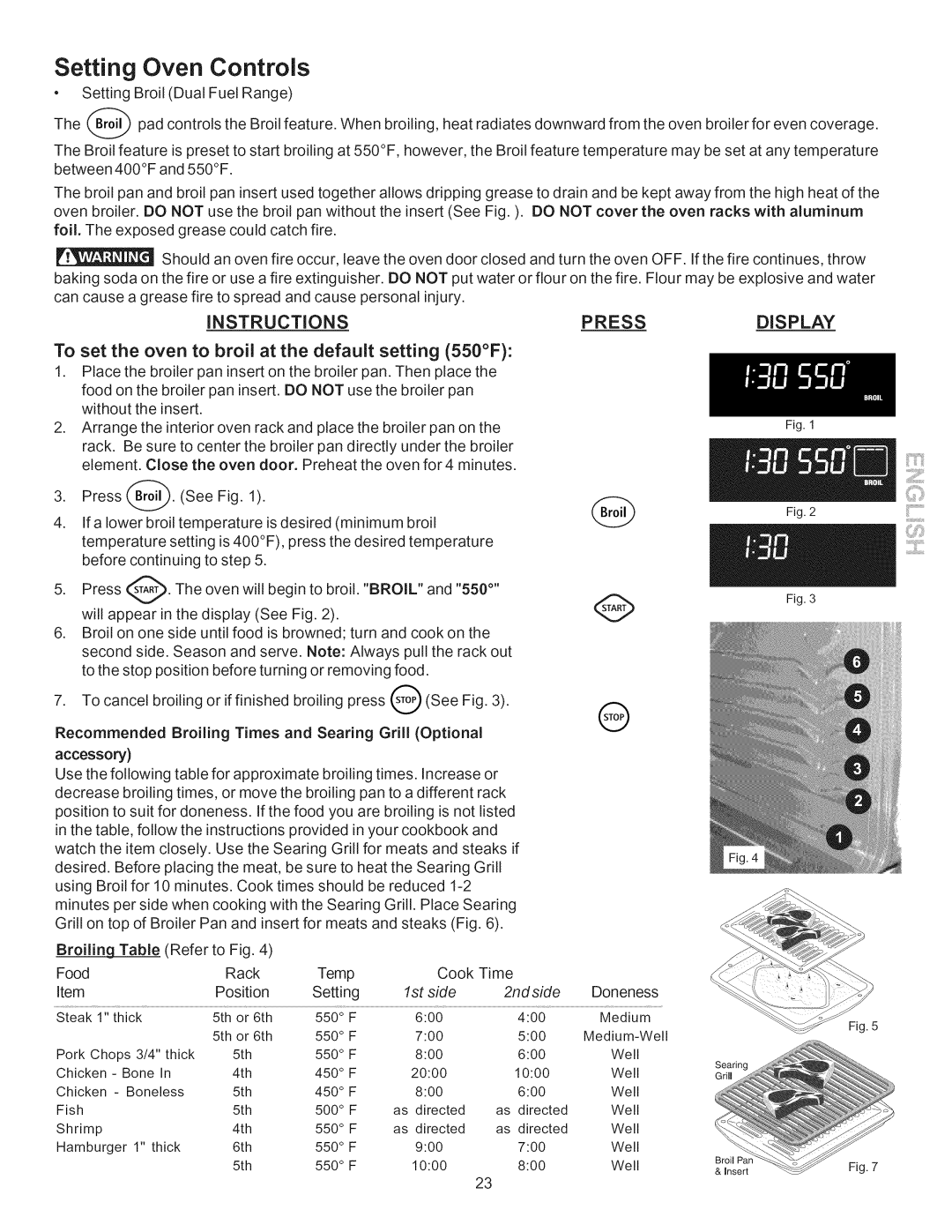 Kenmore 790.7755 manual Instructionspress, To set the oven to broil at the default setting 550F 