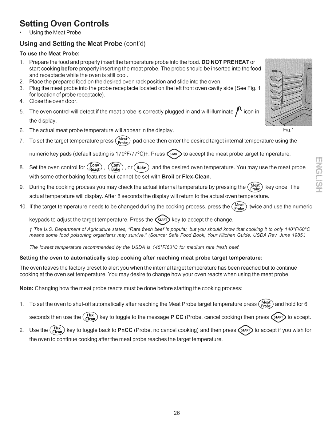 Kenmore 790.7755 manual Using and Setting the Meat Probe contd, To use the Meat Probe 