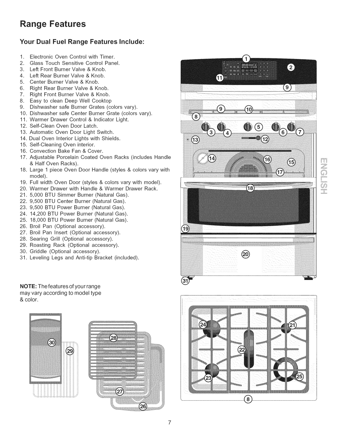 Kenmore 790.7755 manual Your Dual Fuel Range Features include 