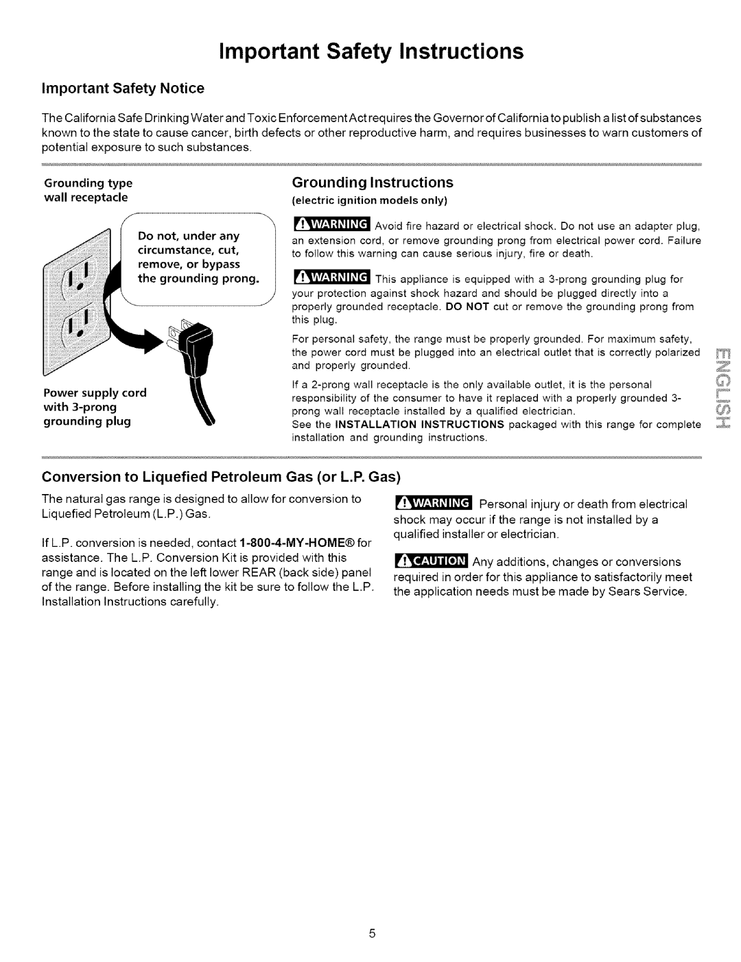 Kenmore 790.7863 manual Important Safety Notice, Grounding Instructions, Conversion to Liquefied Petroleum Gas or L.P. Gas 