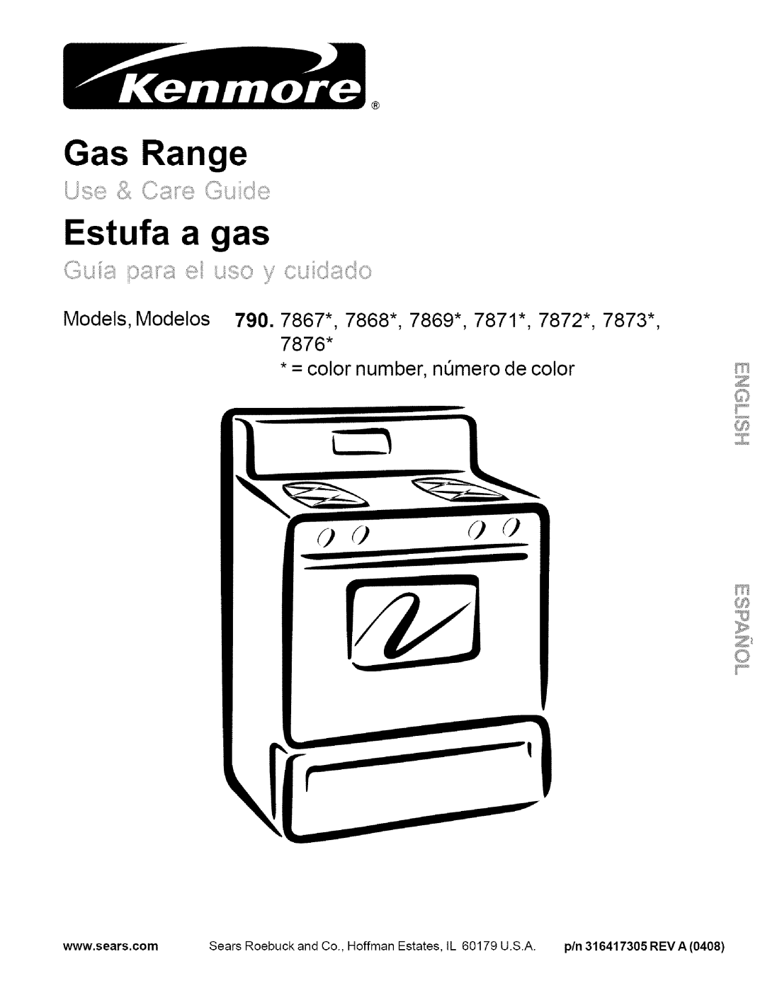 Kenmore 790.7868, 790.7871, 790.7869, 790.7867, 790.7876, 790.7873, 790.7872 manual Estufa a gas 