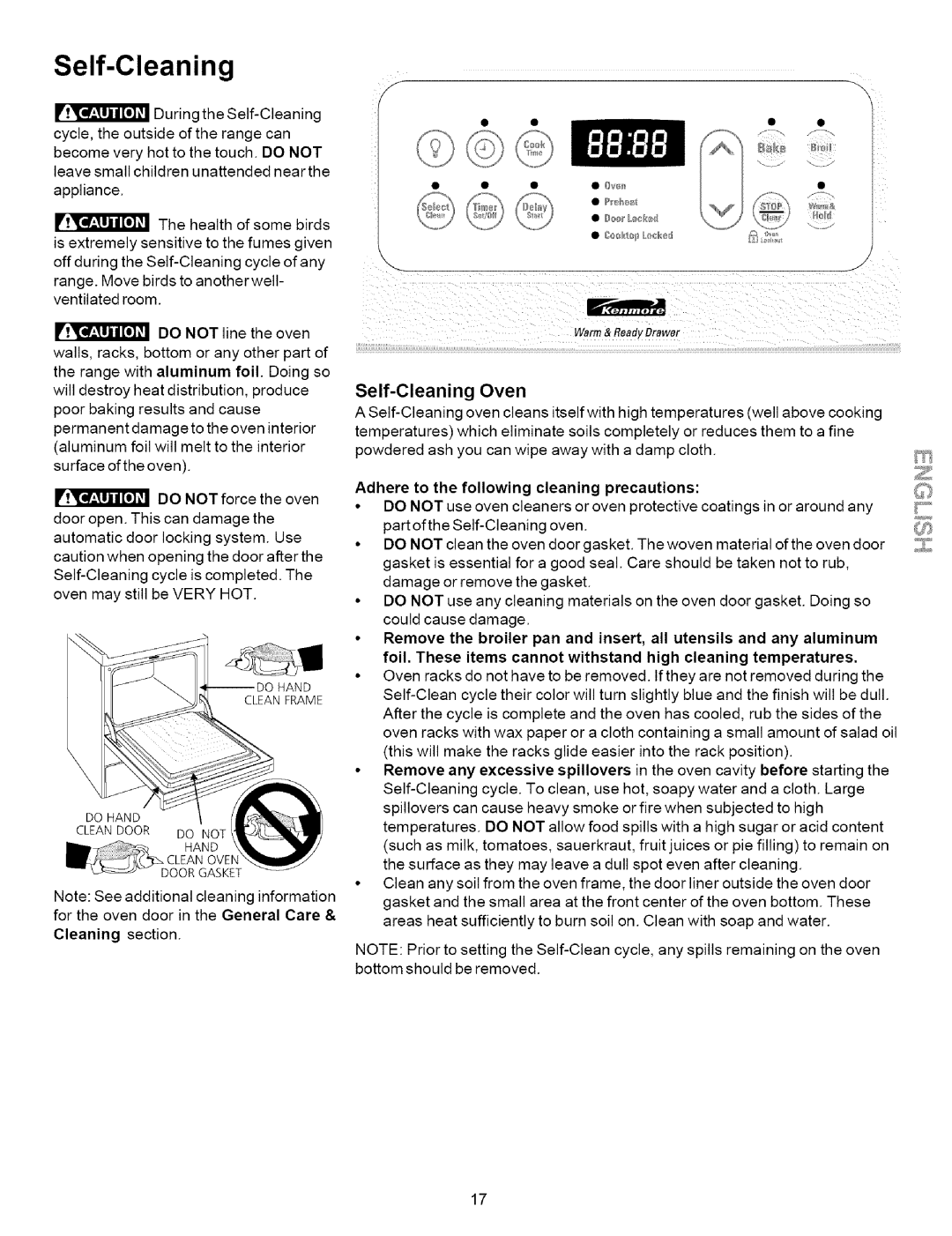 Kenmore 790.7867, 790.7871, 790.7868, 790.7869, 790.7876 Self-Cleaning Oven, Adhere to the following cleaning precautions 