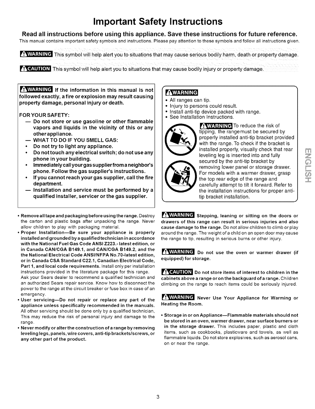 Kenmore 790.7867, 790.7871, 790.7868, 790.7869, 790.7876, 790.7873, 790.7872 manual Important Safety Instructions 