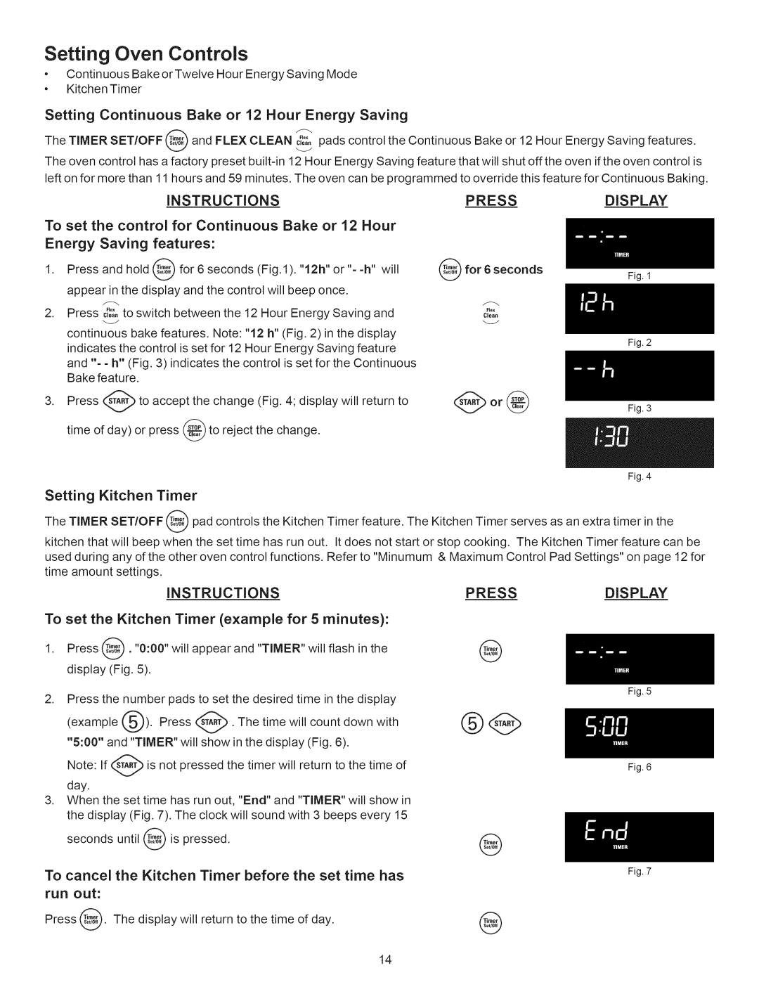 Kenmore 790.7889, 790.7888 manual Setting Continuous Bake or 12 Hour Energy Saving, To set, Setting Kitchen Timer 