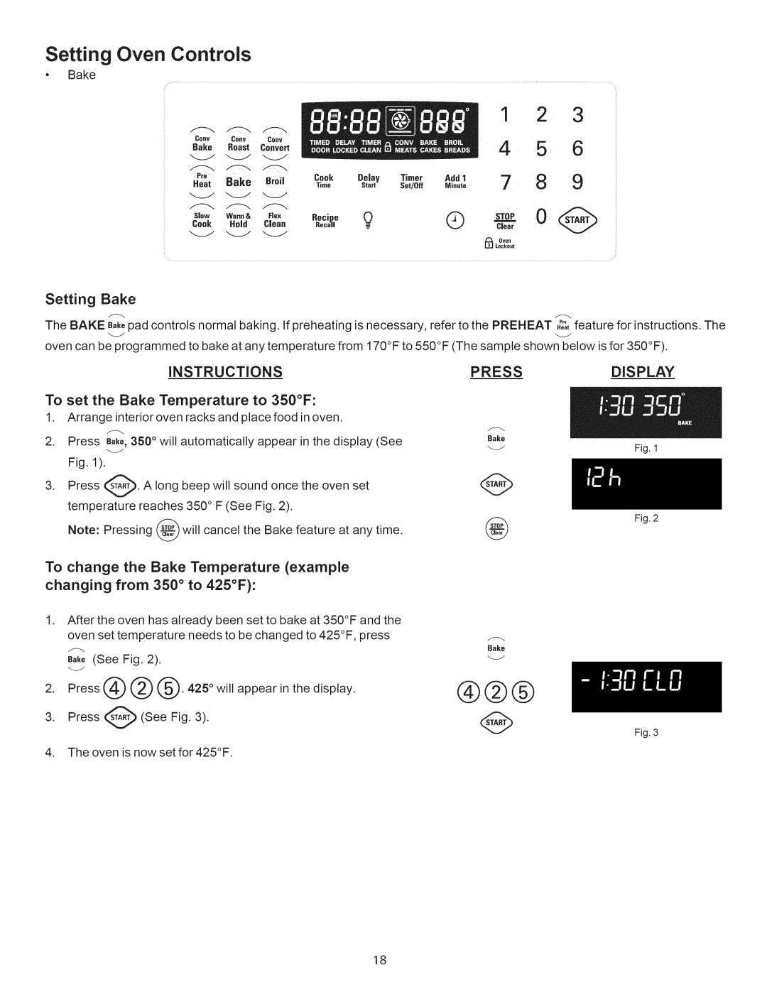 Kenmore 790.7889, 790.7888 manual Setting Bake, To set the Bake Temperature to 350F 