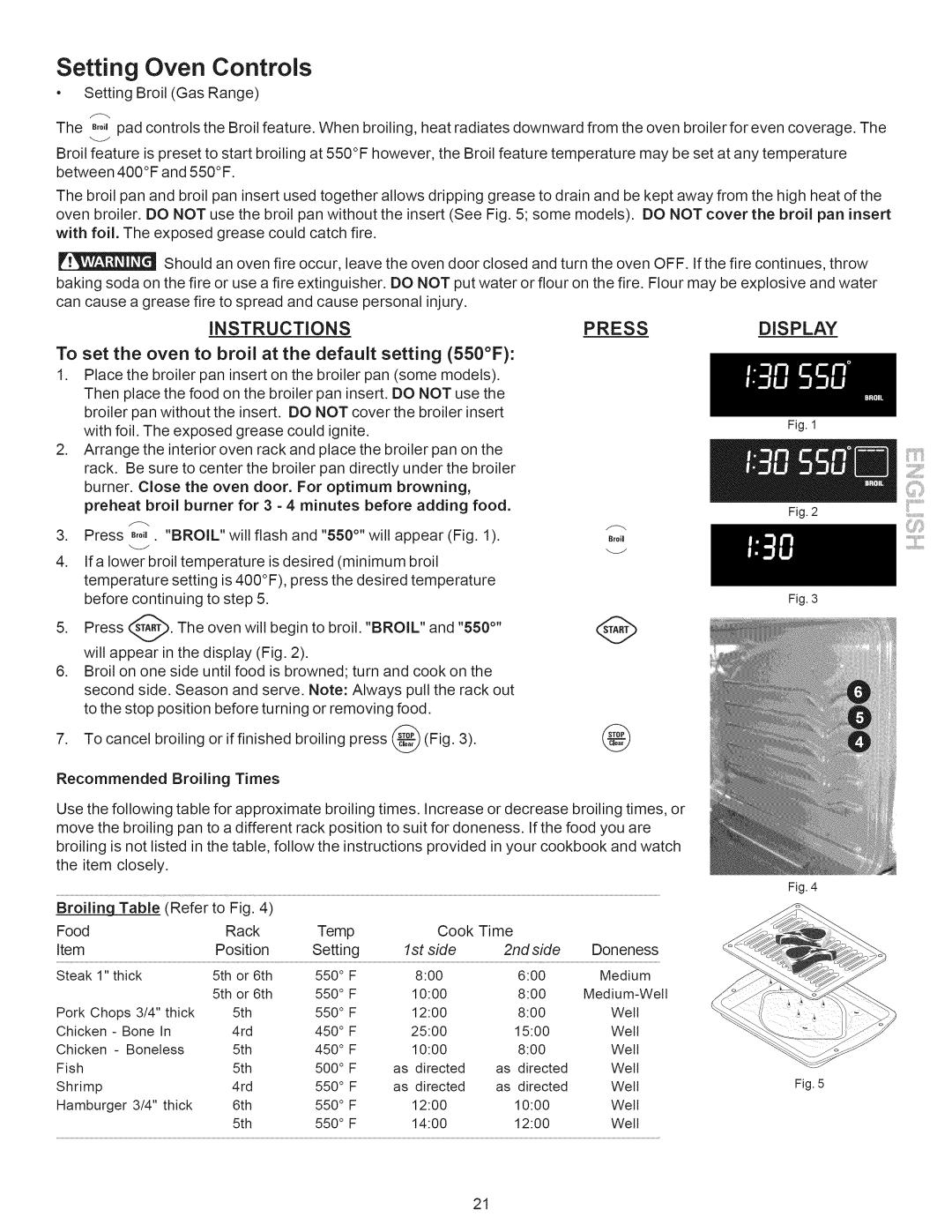 Kenmore 790.7888, 790.7889 manual To set the oven to broil at the default setting 550F, 1st side 