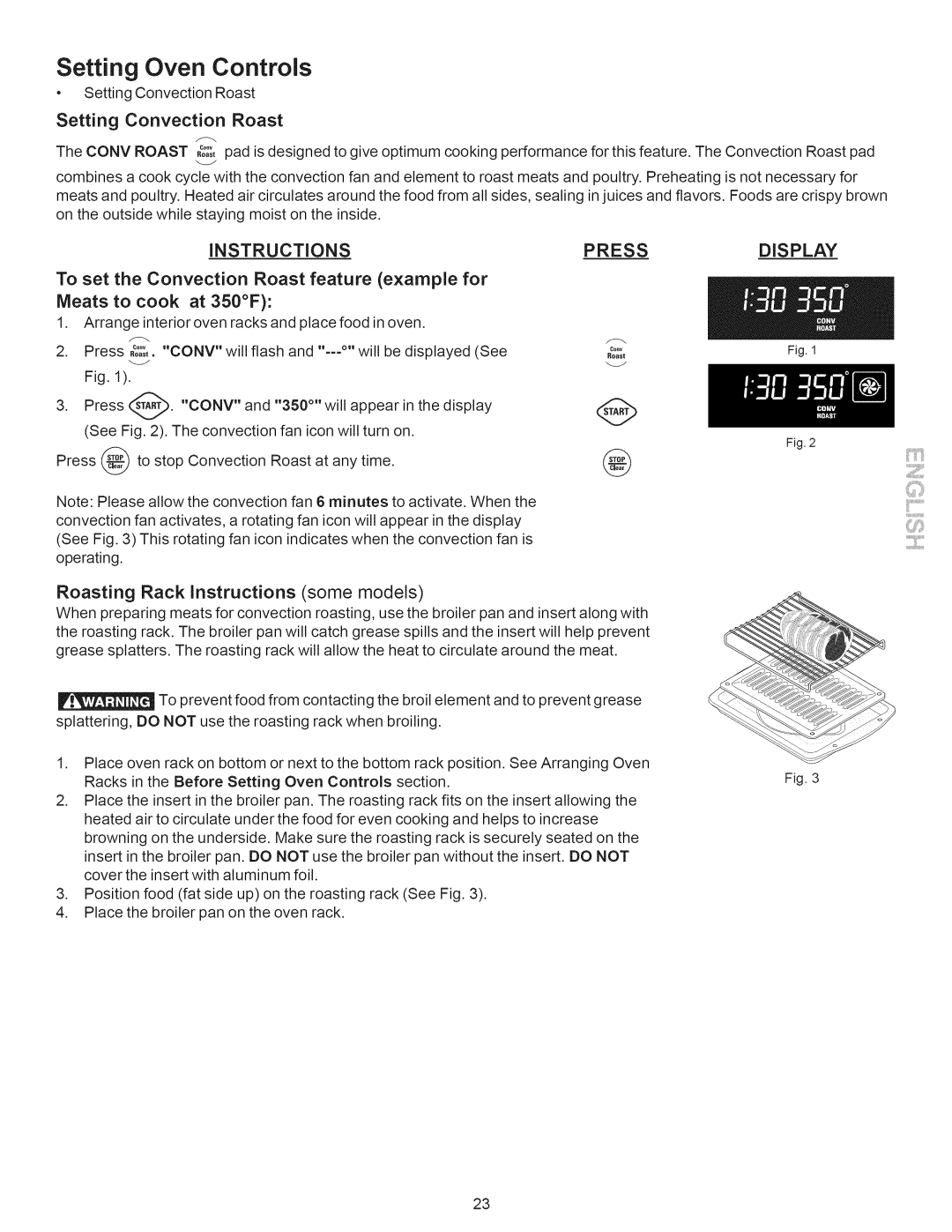 Kenmore 790.7888, 790.7889 manual Setting Convection Roast, Roasting Rack Instructions some models 