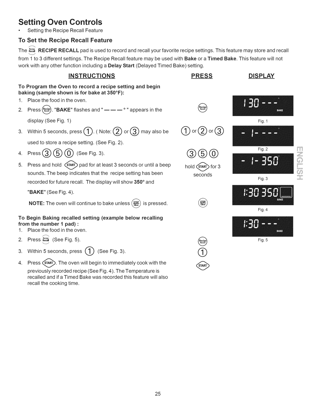 Kenmore 790.7888, 790.7889 manual To Set the Recipe Recall Feature 