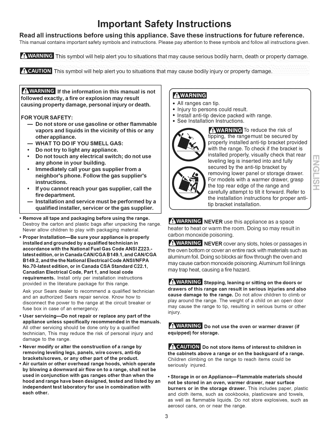 Kenmore 790.7888, 790.7889 manual Important Safety instructions, Do not try to light any appliance 