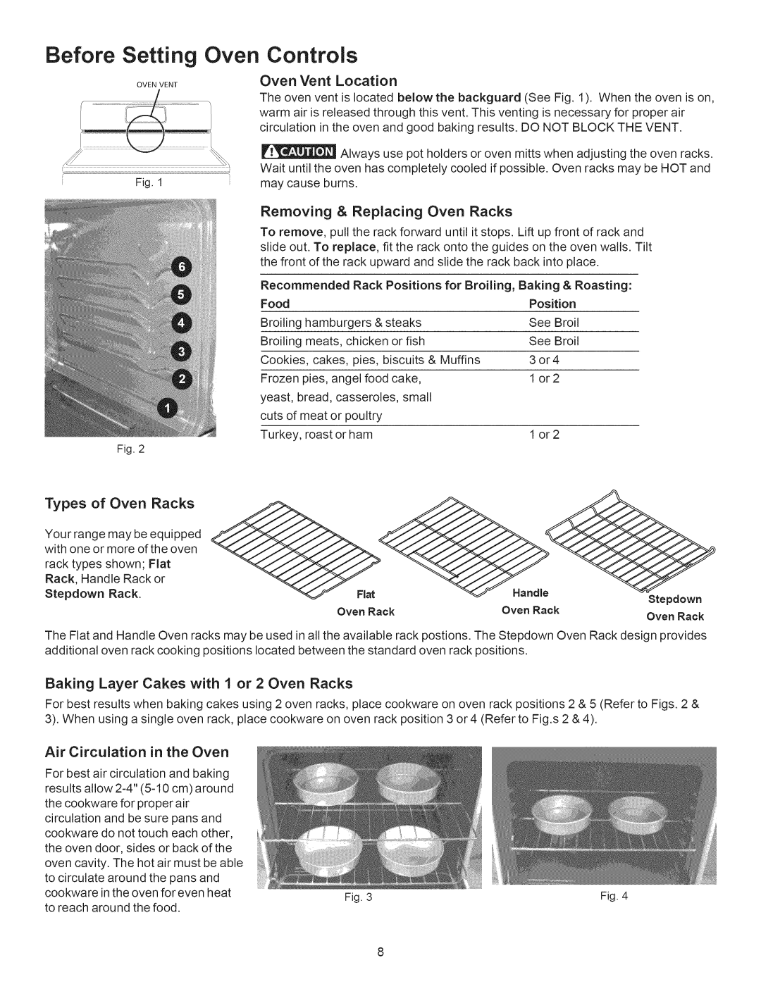 Kenmore 790.7889 manual Before Setting Oven Controls, Removing Replacing Oven Racks, Types Oven Racks, Air Circulation Oven 