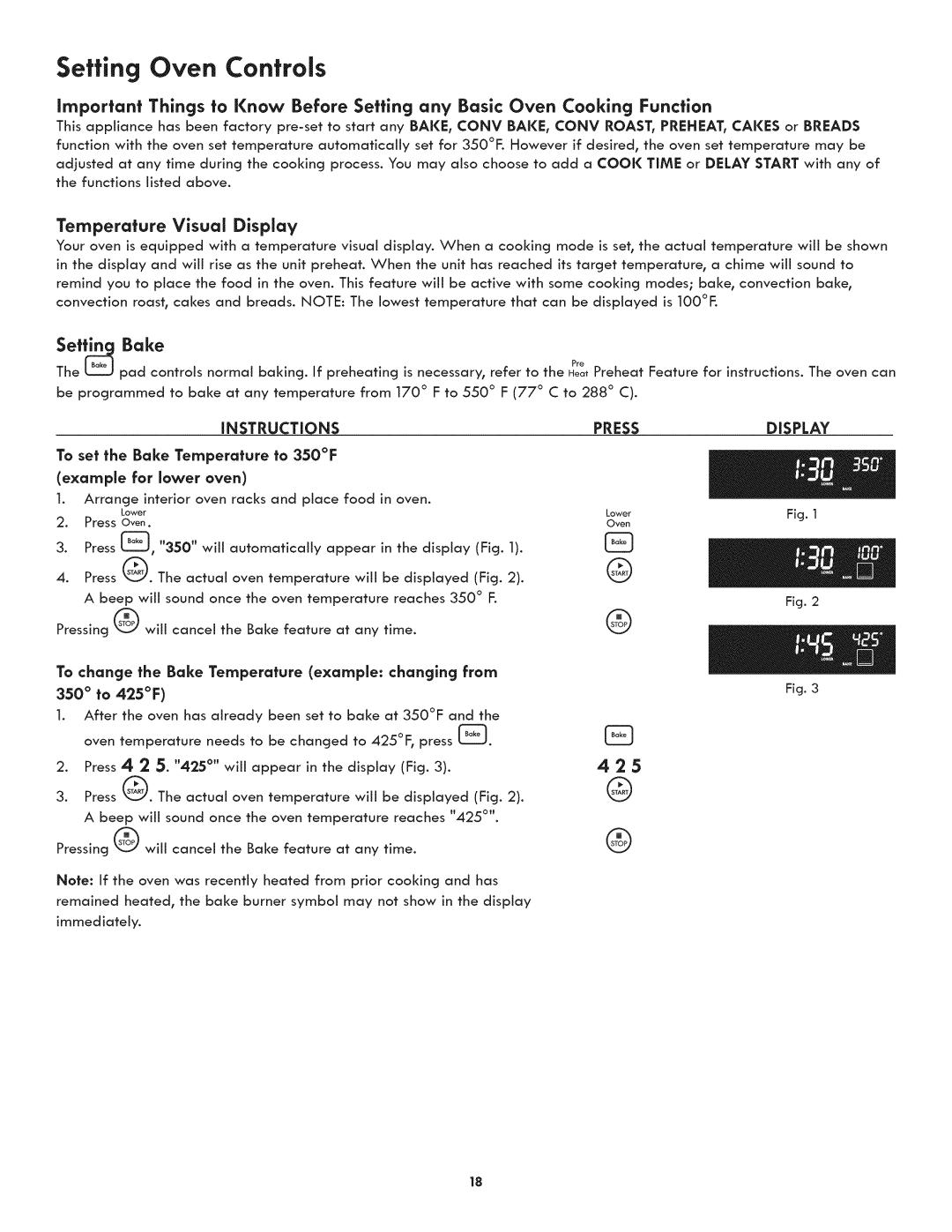 Kenmore 790.7892, 790.7890 manual Set Bake, To set the Bake Temperature to 350F ×ample for lower oven, Press Oven 