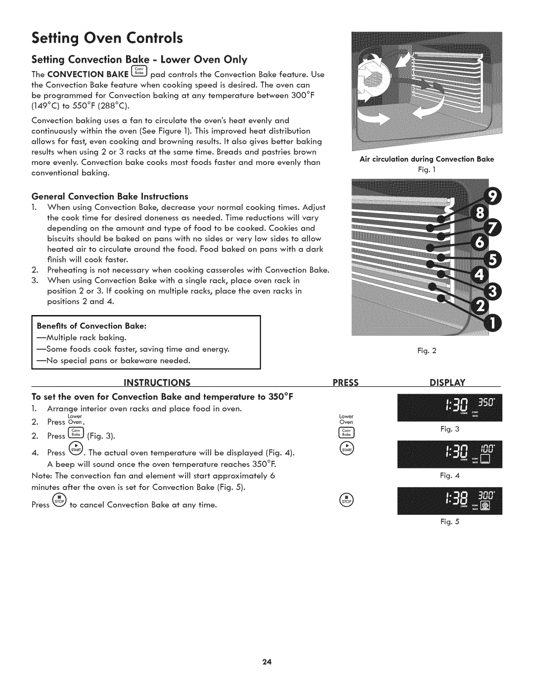 Kenmore 790.7892, 790.7890 manual Setting Convection Bake Lower Oven Only, Air circulation during Convection Bake 