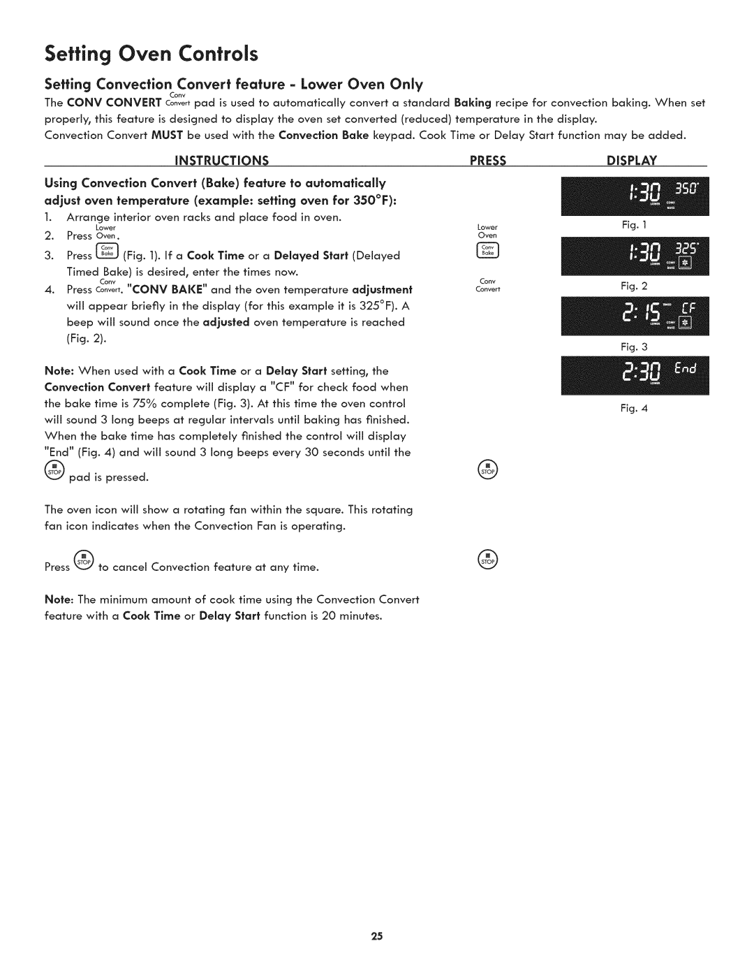 Kenmore 790.7890, 790.7892 manual Setting Convection Convert feature Lower Oven Only, INSTRUCTiONS 