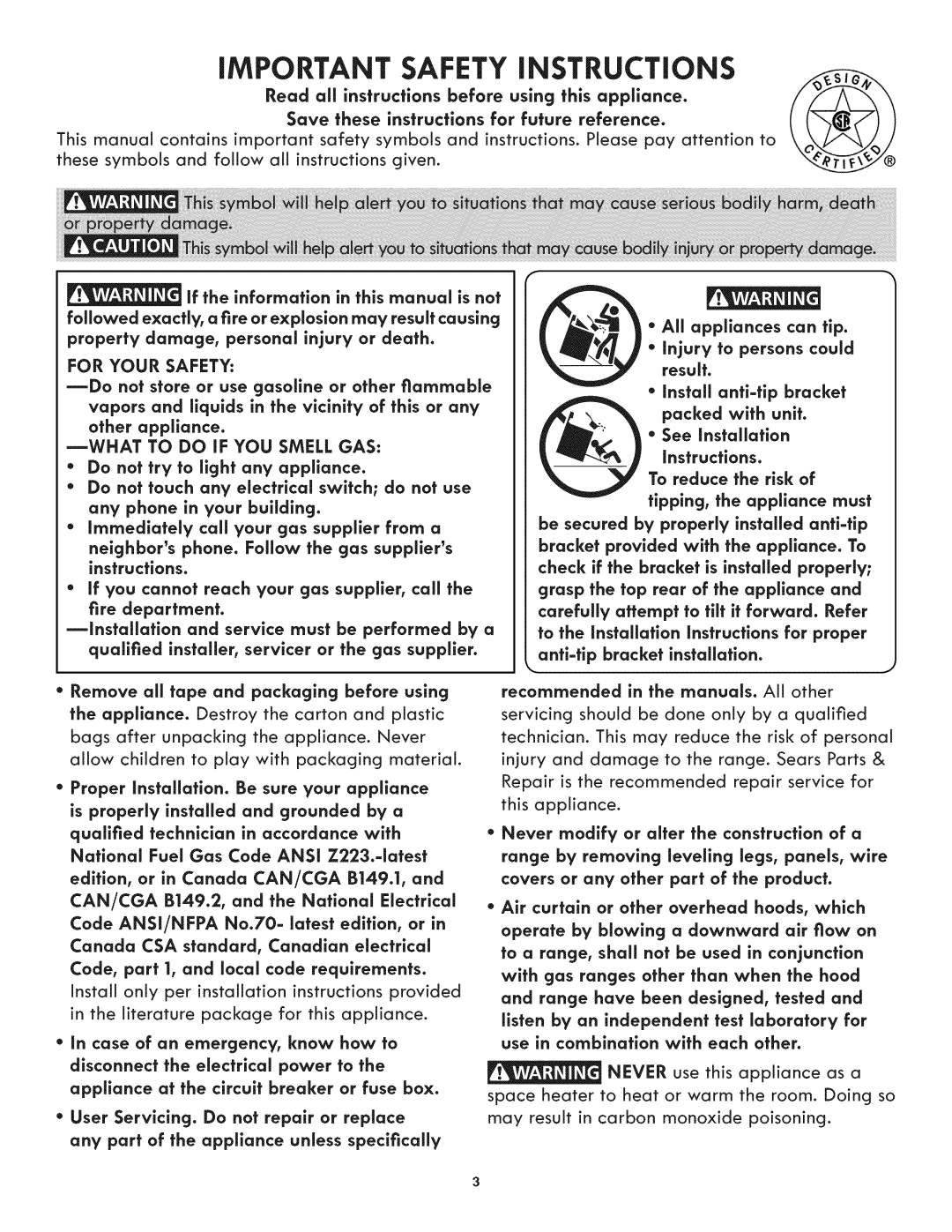 Kenmore 790.7890 If you Cannot reach Your gas Supplier, Fire, Service Must be performed, Installation, Using, Or in Canada 