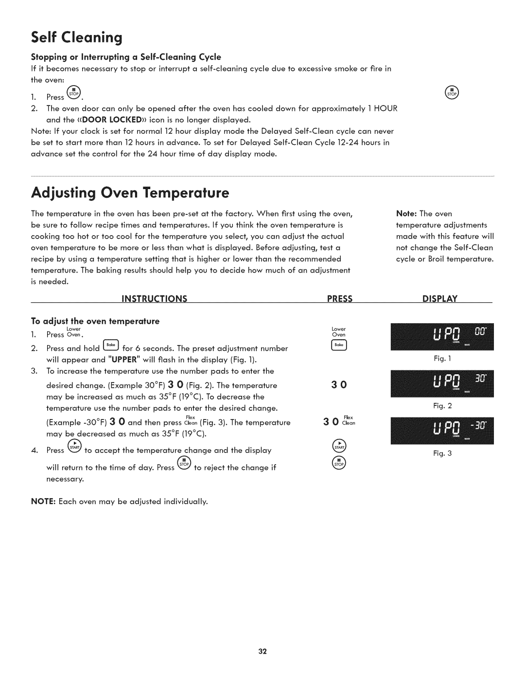 Kenmore 790.7892, 790.7890 manual Self Cleaning, Adjusting Oven Temperature, Self-Cleanlng Cyde, To stop or interrupt 