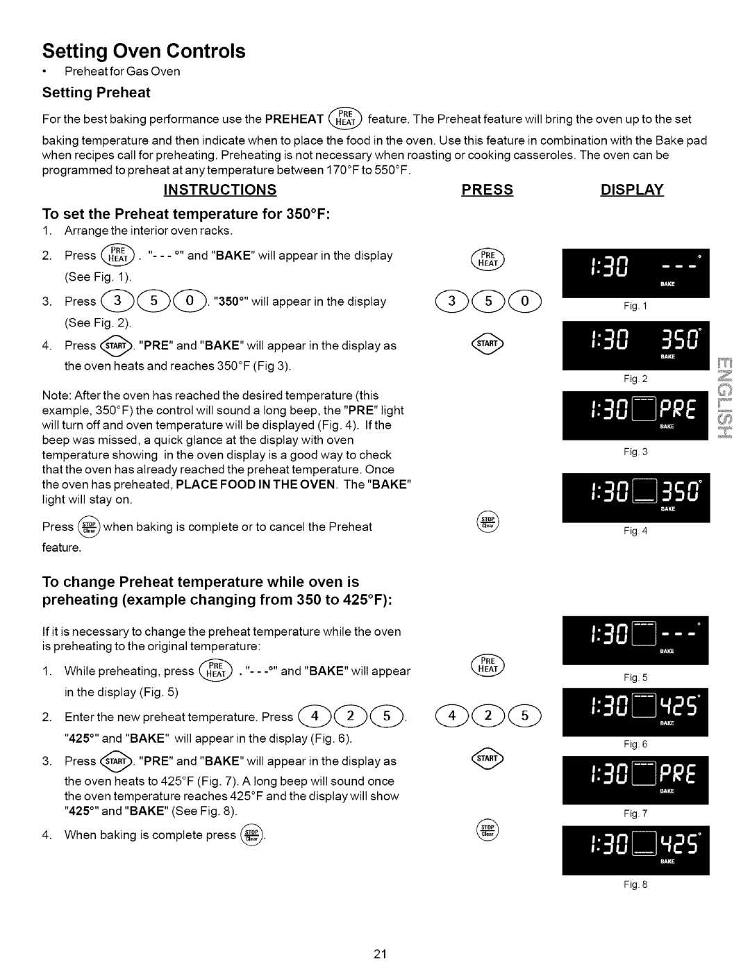 Kenmore 790.7936, 790.7937 manual Setting Preheat, To set the Preheat temperature for 350F 