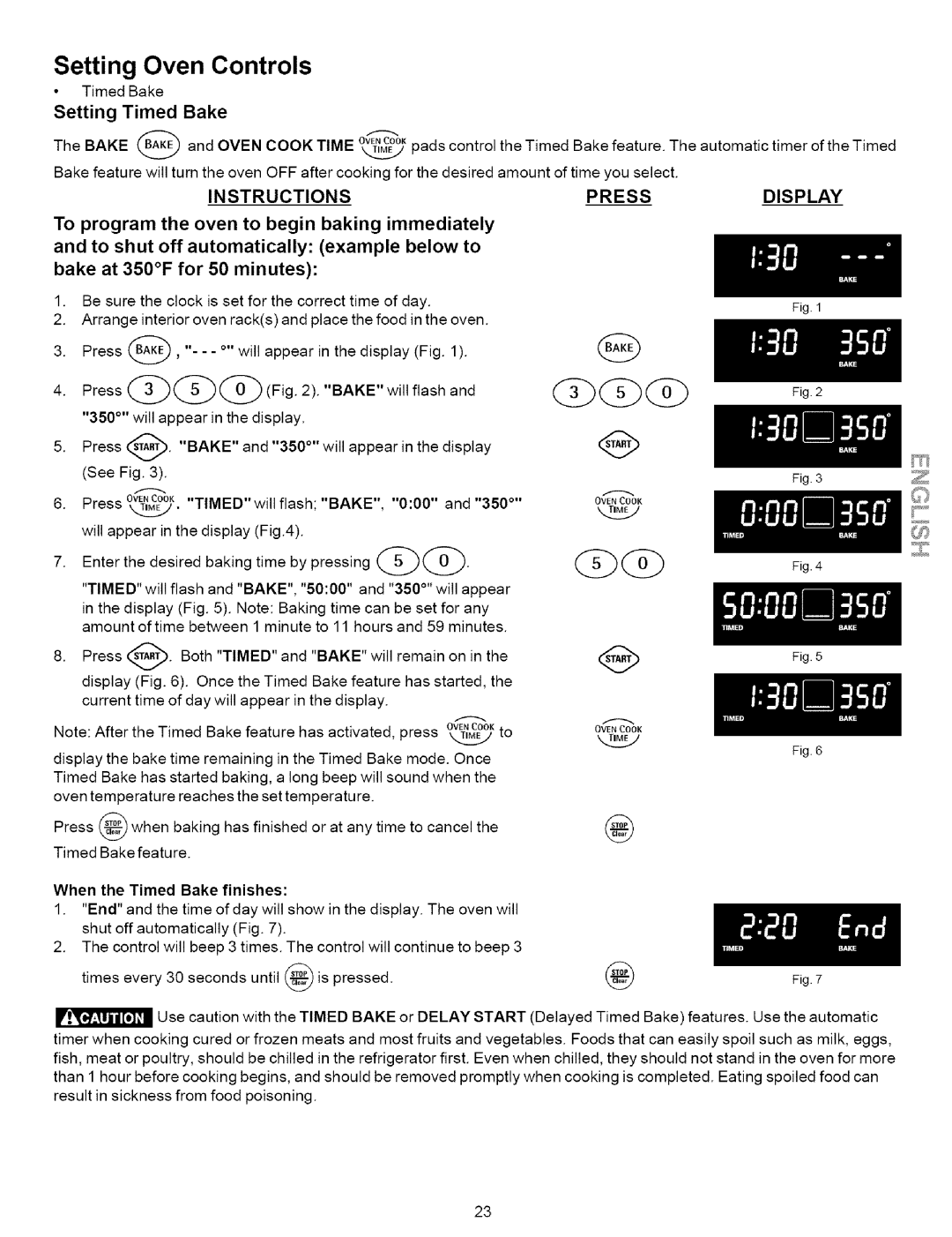 Kenmore 790.7936, 790.7937 manual Setting Timed Bake, Bake finishes 