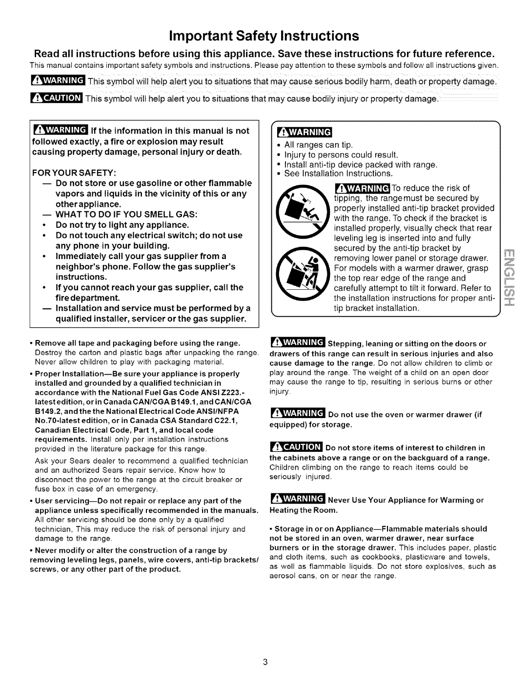 Kenmore 790.7936, 790.7937 manual Important Safety Instructions 