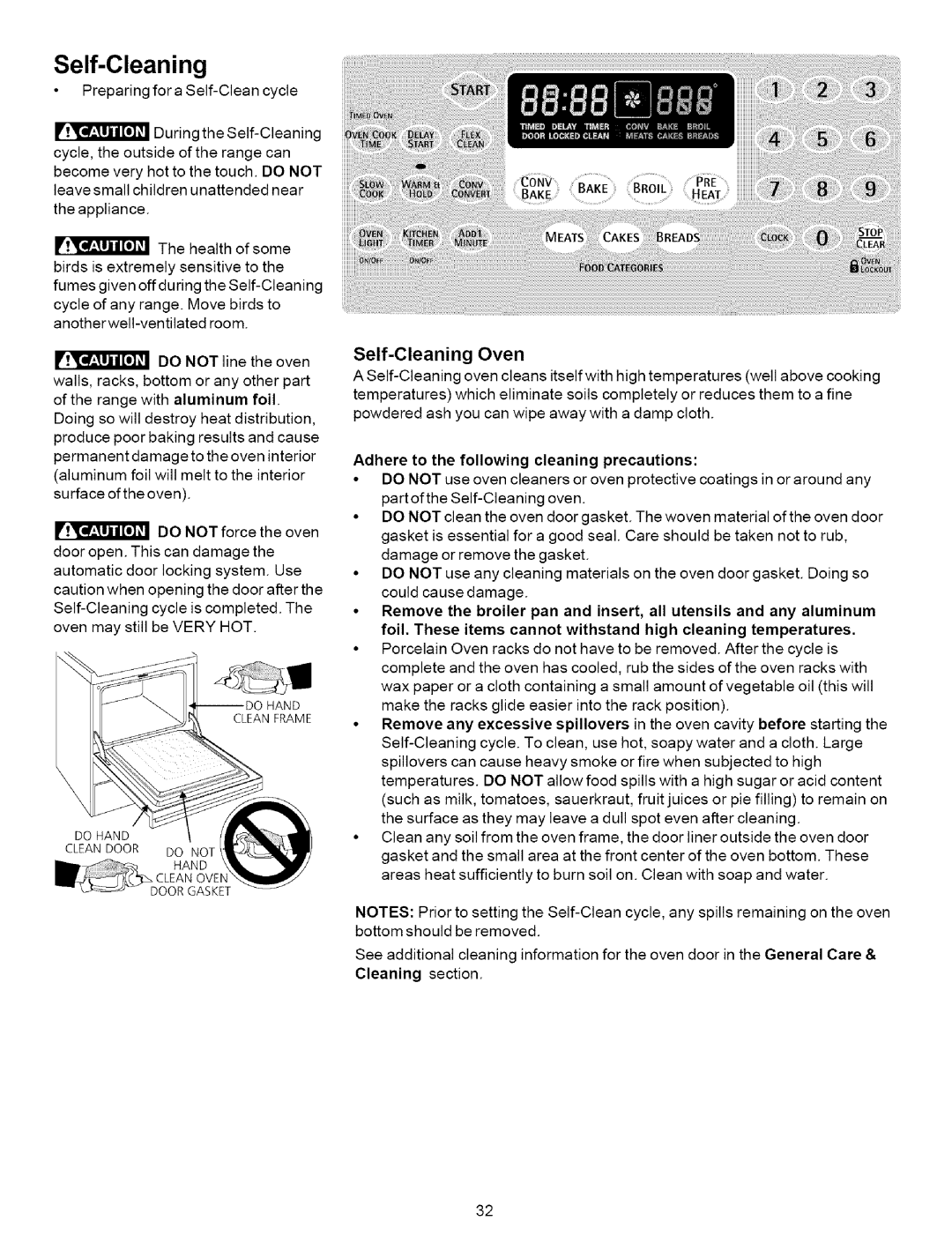 Kenmore 790.7937, 790.7936 manual Self-Cleaning Oven, Adhere to the following cleaning precautions 