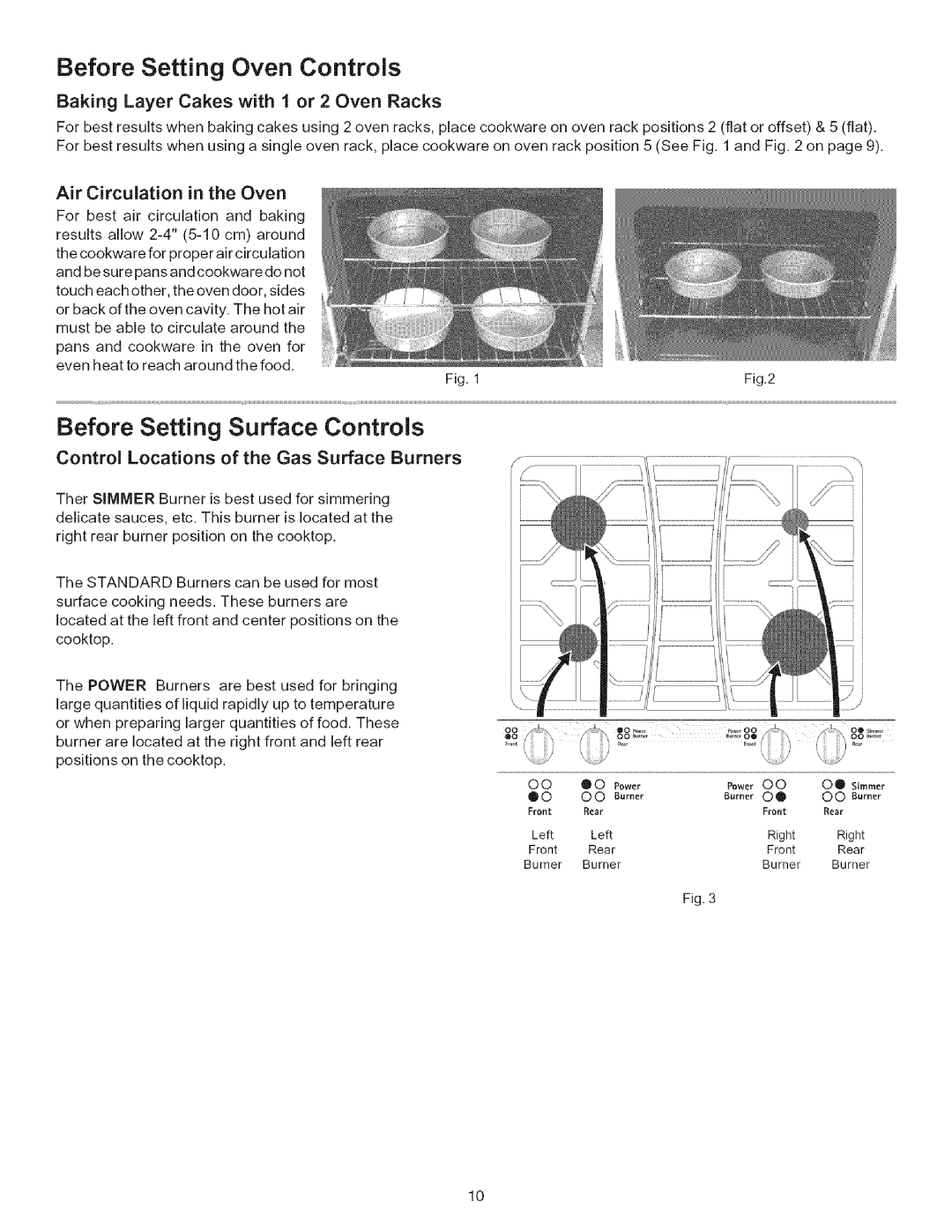 Kenmore 790.7943 Before Setting Surface Controls, Baking Layer Cakes with 1 or 2 Oven Racks, Air Circulation in the Oven 