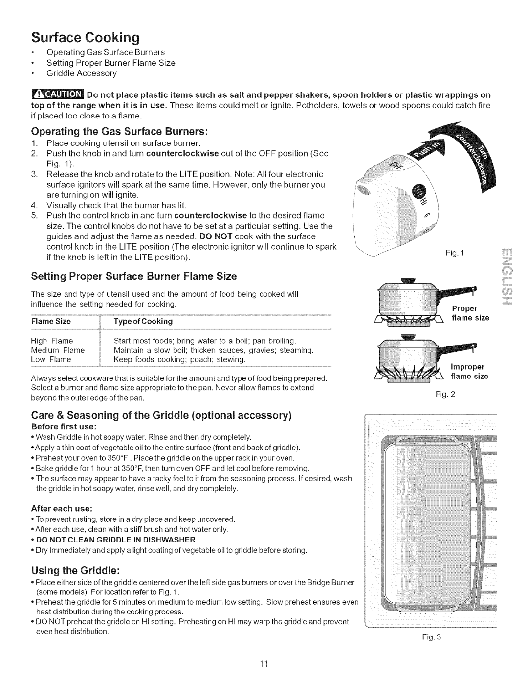 Kenmore 790.7943 manual Surface Cooking, Operating the Gas Surface Burners, Setting Proper Surface Burner Flame Size 