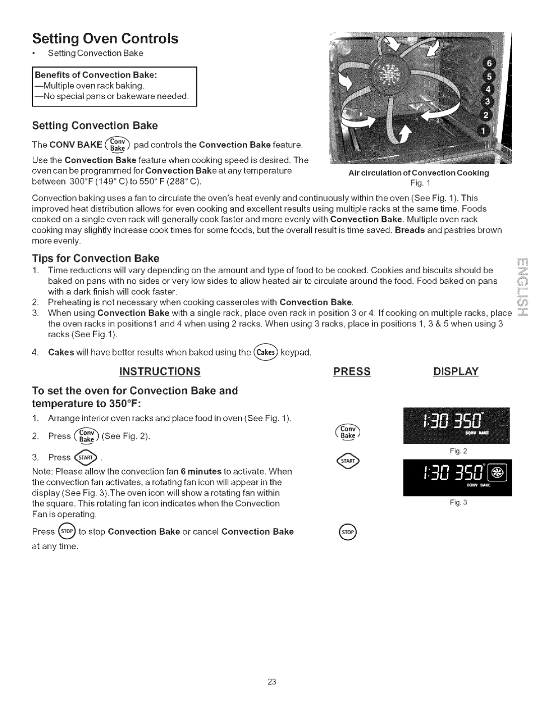 Kenmore 790.7943 manual Setting Convection Bake, Tips for Convection Bake 