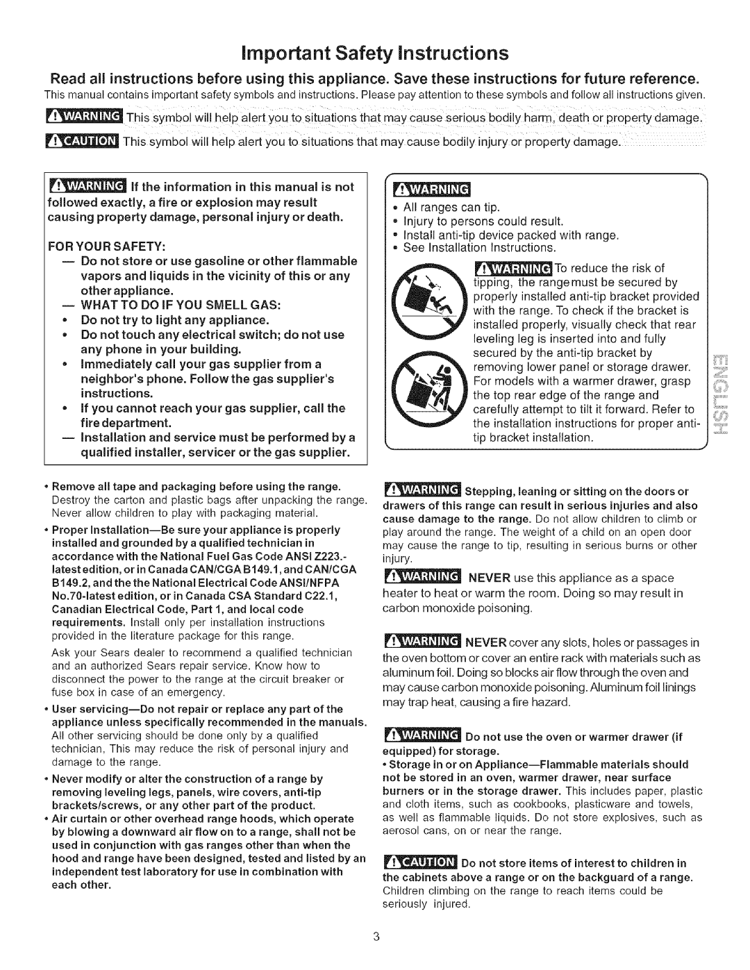 Kenmore 790.7943 manual Important Safety instructions, For Your Safety 