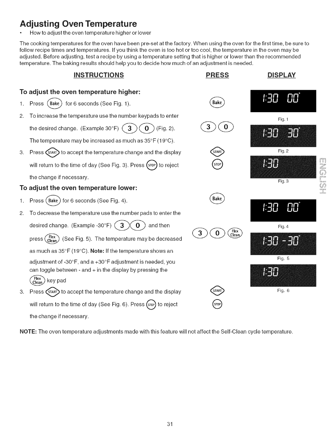 Kenmore 790.7943 Adjusting Oven Temperature, To adjust the oven temperature higher, To adjust the oven temperature lower 