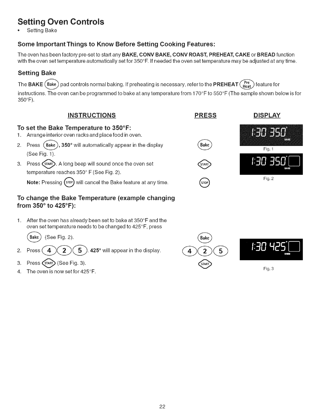 Kenmore 790.7944, 790.7942 manual Setting Bake, To set the Bake Temperature to 350F 