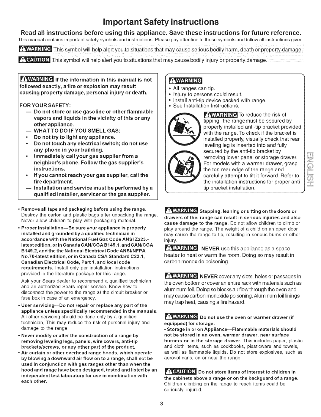 Kenmore 790.7942, 790.7944 manual Important Safety instructions, For Your Safety 