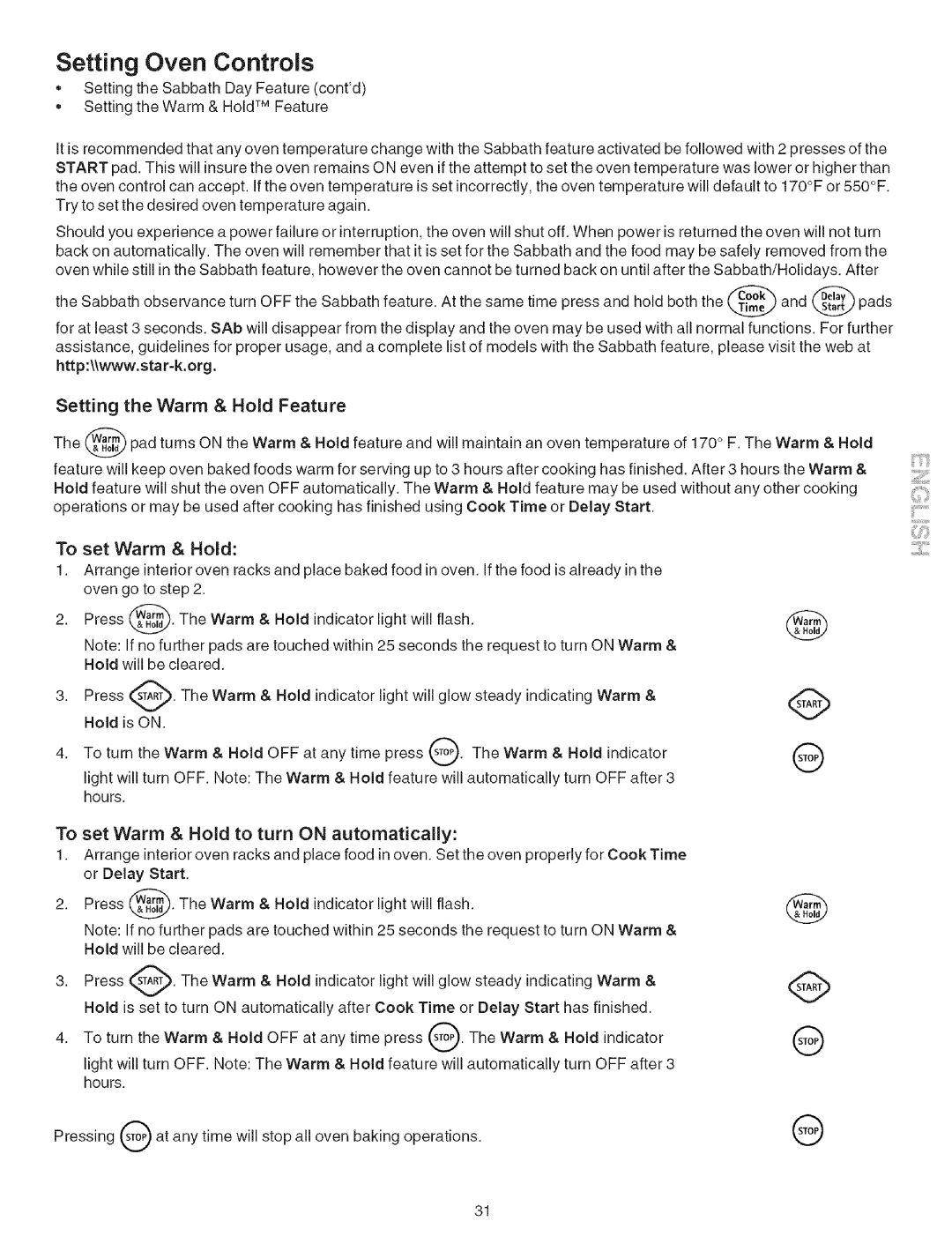 Kenmore 790.7942, 790.7944 manual Setting the Warm & Hold Feature, To set Warm & Hold to turn on automatically 