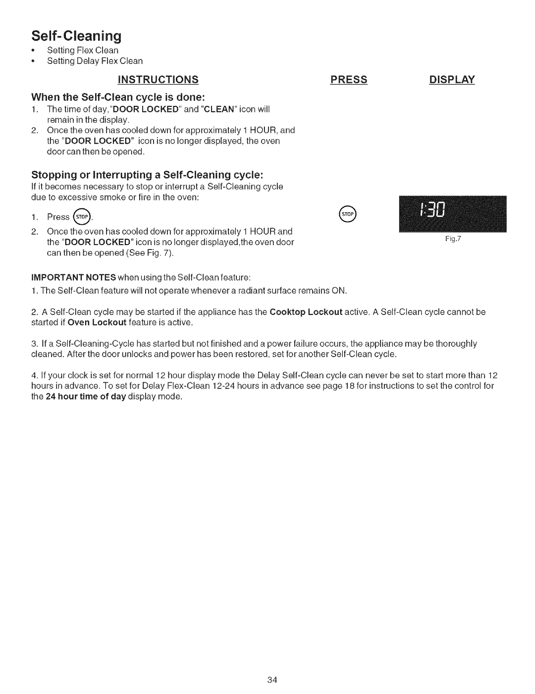 Kenmore 790.7944, 790.7942 manual Stopping or Interrupting Self-Cleaning Cycle 