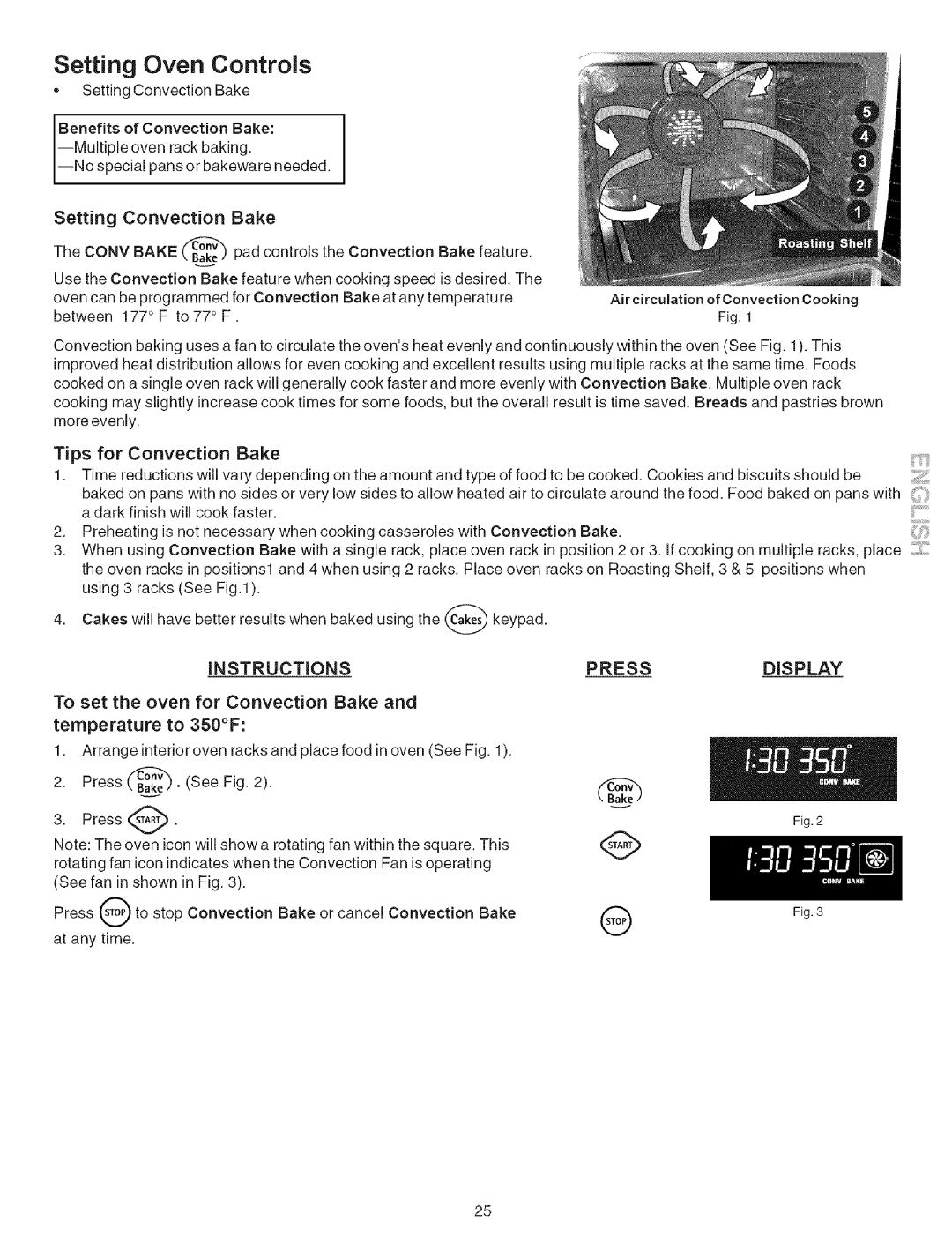 Kenmore 790.7946 manual Oven Controls, Setting Convection Bake, Tips for Convection Bake 