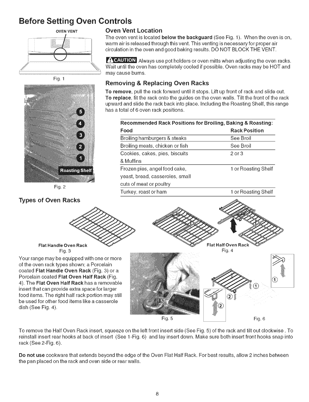 Kenmore 790.7946 manual Before Setting Oven Controls, Removing Replacing Oven Racks, Types of Oven Racks 