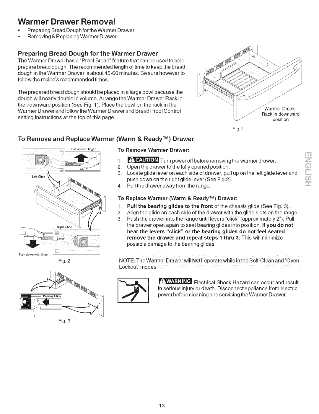 Kenmore 790.7946 manual Warmer Drawer Removal, Preparing Bread Dough for the Warmer Drawer 