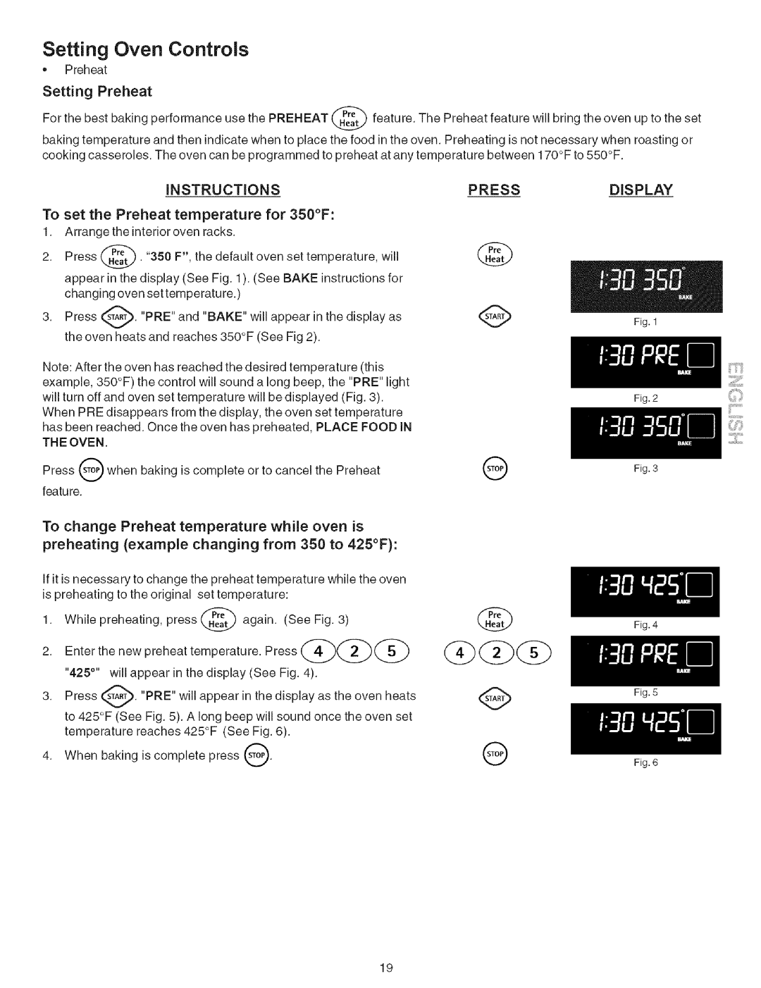 Kenmore 790.7946 manual Setting Oven Controls, Setting Preheat, Instructions, Press, Display 