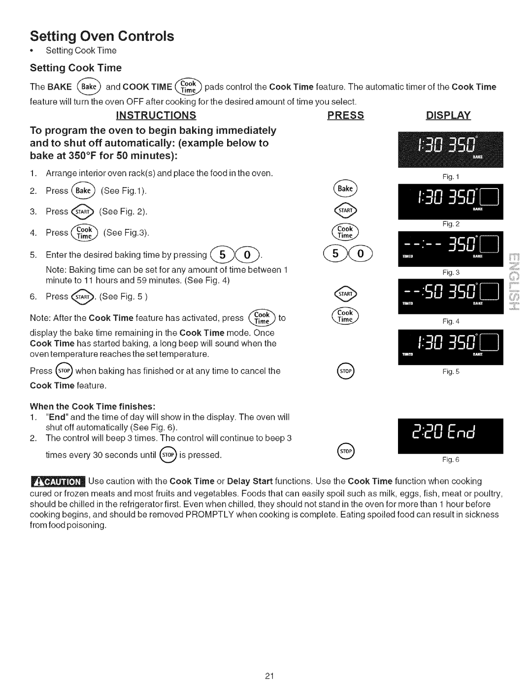 Kenmore 790.7946 manual Setting Oven Controls, Setting Cook Time, Instructions, Pressdisplay 
