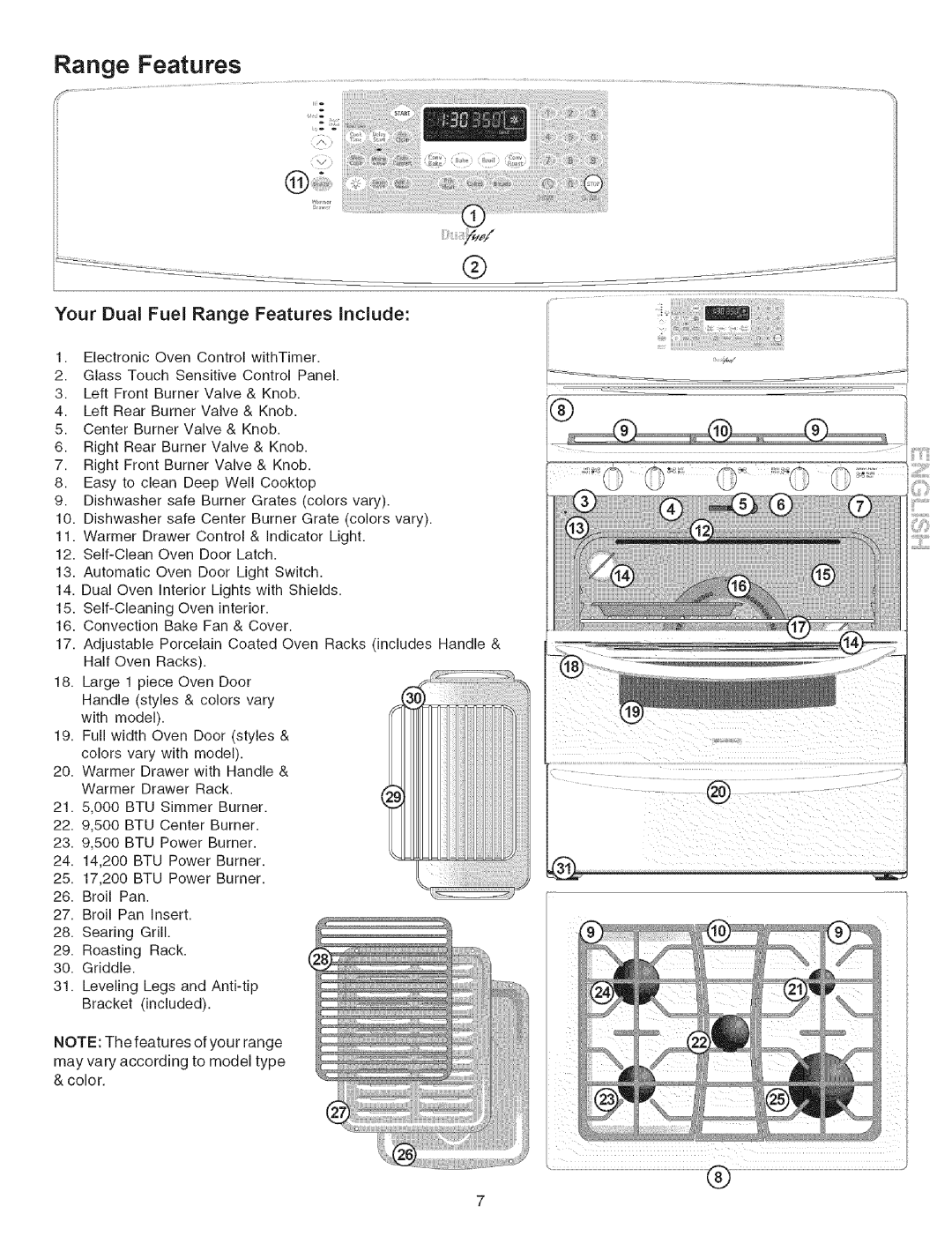 Kenmore 790.7946 manual Your Dual Fuel Range Features Include 