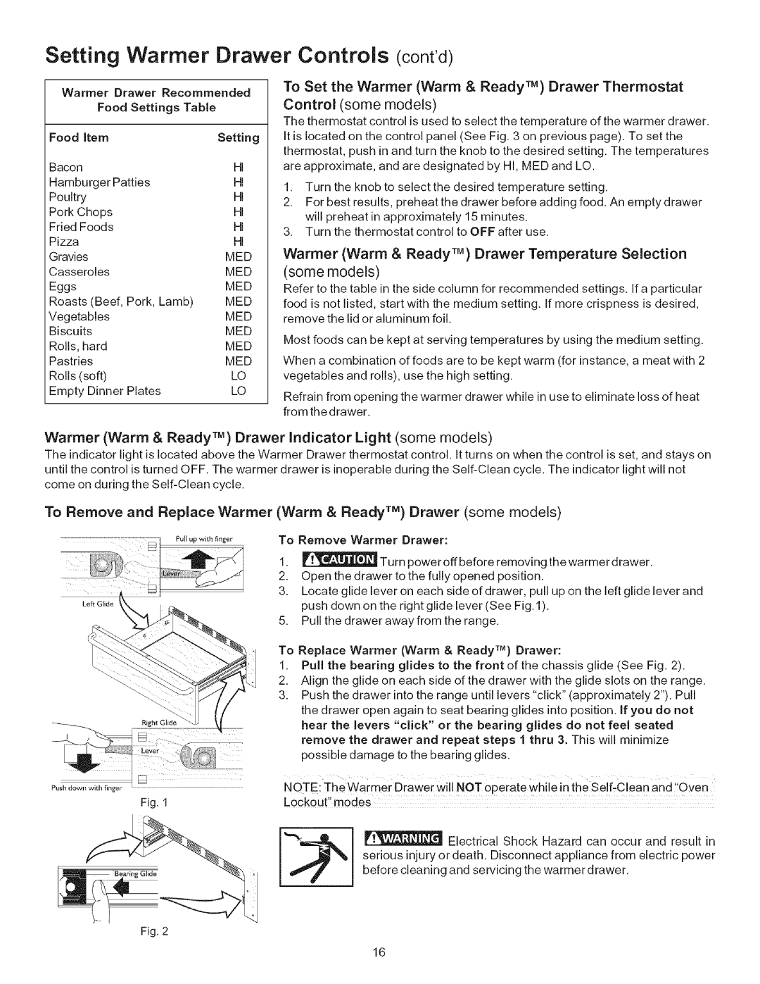 Kenmore 790.7865, 790.7965 Setting Warmer Drawer Controls contd, Warmer Warm & Ready TM Drawer Indicator Light some models 