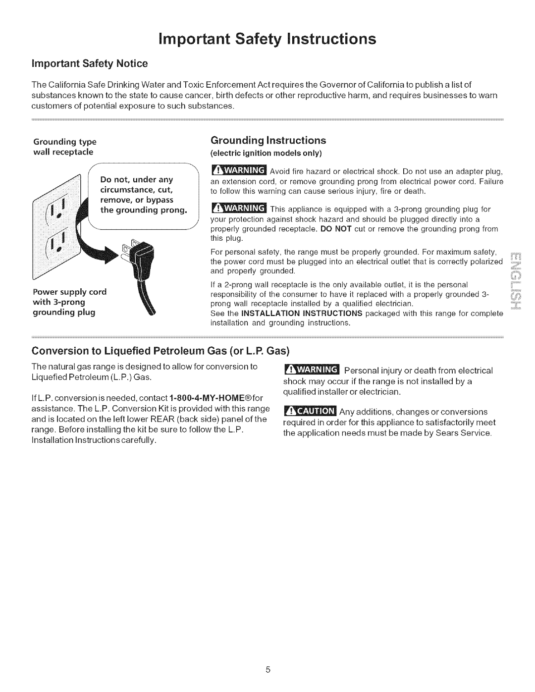 Kenmore 790.7866, 790.7965, 790.7865 manual Conversion to Liquefied Petroleum Gas or L.R Gas, Wall receptacle 