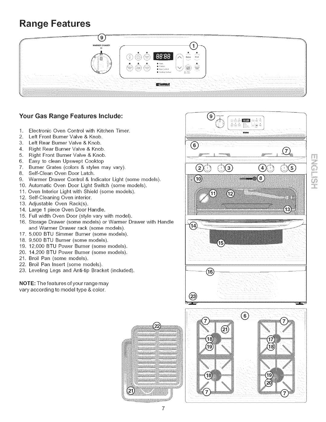 Kenmore 790.7865, 790.7965, 790.7866 manual Your Gas Range Features ncude 