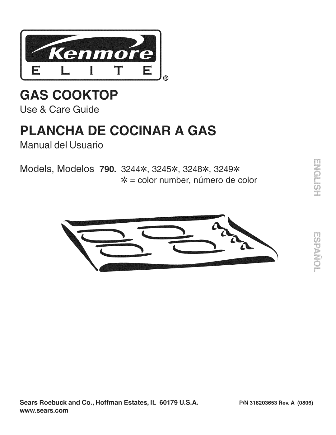 Kenmore 790.3244, 790.7971, 790.3248, 790.3249, 790.3245 manual GAS Cooktop 