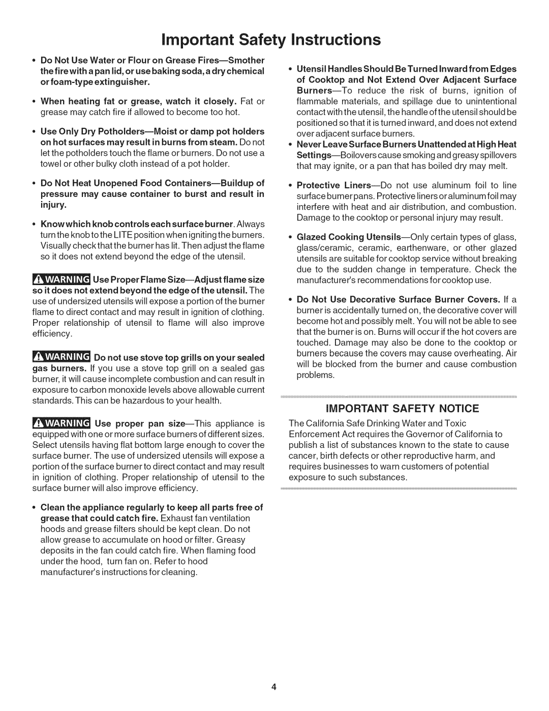 Kenmore 790.3245, 790.7971, 790.3244, 790.3248, 790.3249 manual Important Safety Notice 