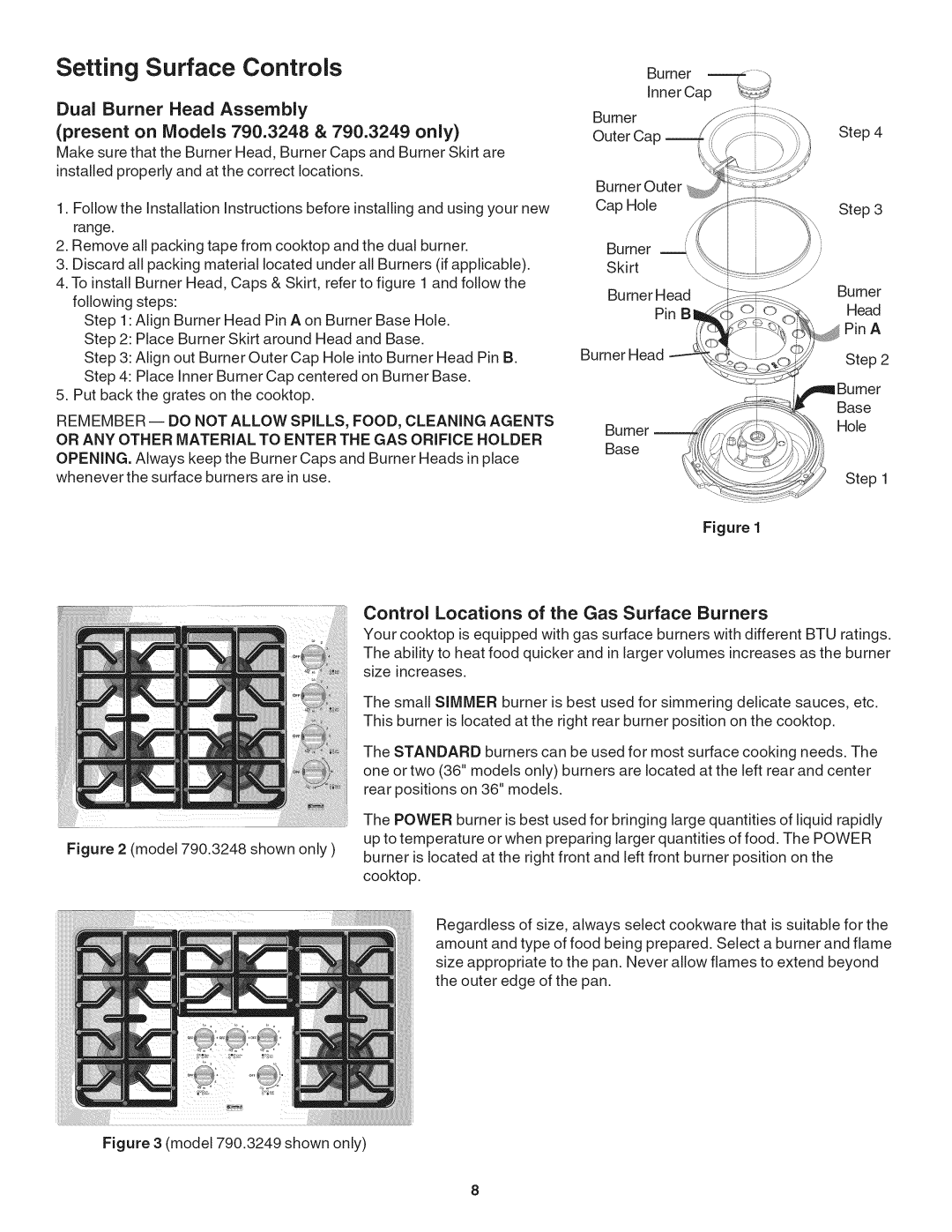 Kenmore 790.7971, 790.3244, 790.3248, 790.3245 Control Locations of the Gas Surface Burners, Model 790.3249 shown only 