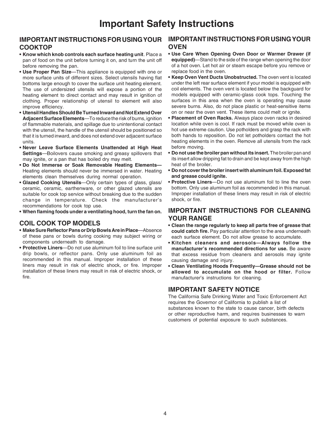 Kenmore 790.9083, 790.9006, 790.9003, 790.9104, 790.9103, 790.9005, 790.9007 manual Important Instructions for Usingyour Cooktop 