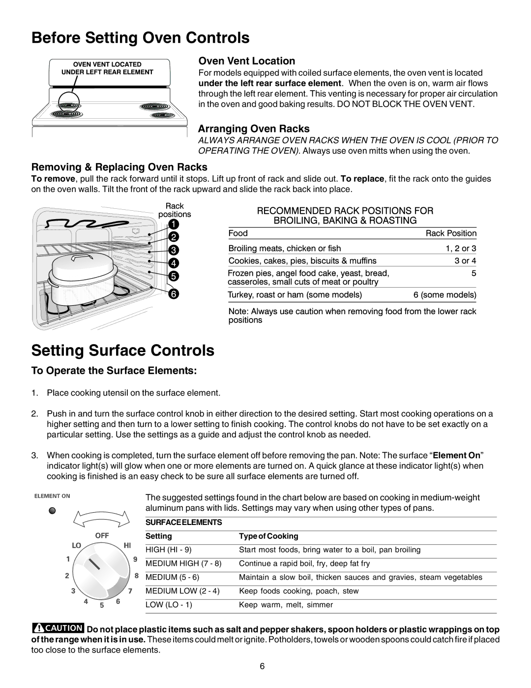 Kenmore 790.9007, 790.9006, 790.9003, 790.9104, 790.9103, 790.9083 manual Before Setting Oven Controls, Setting Surface Controls 