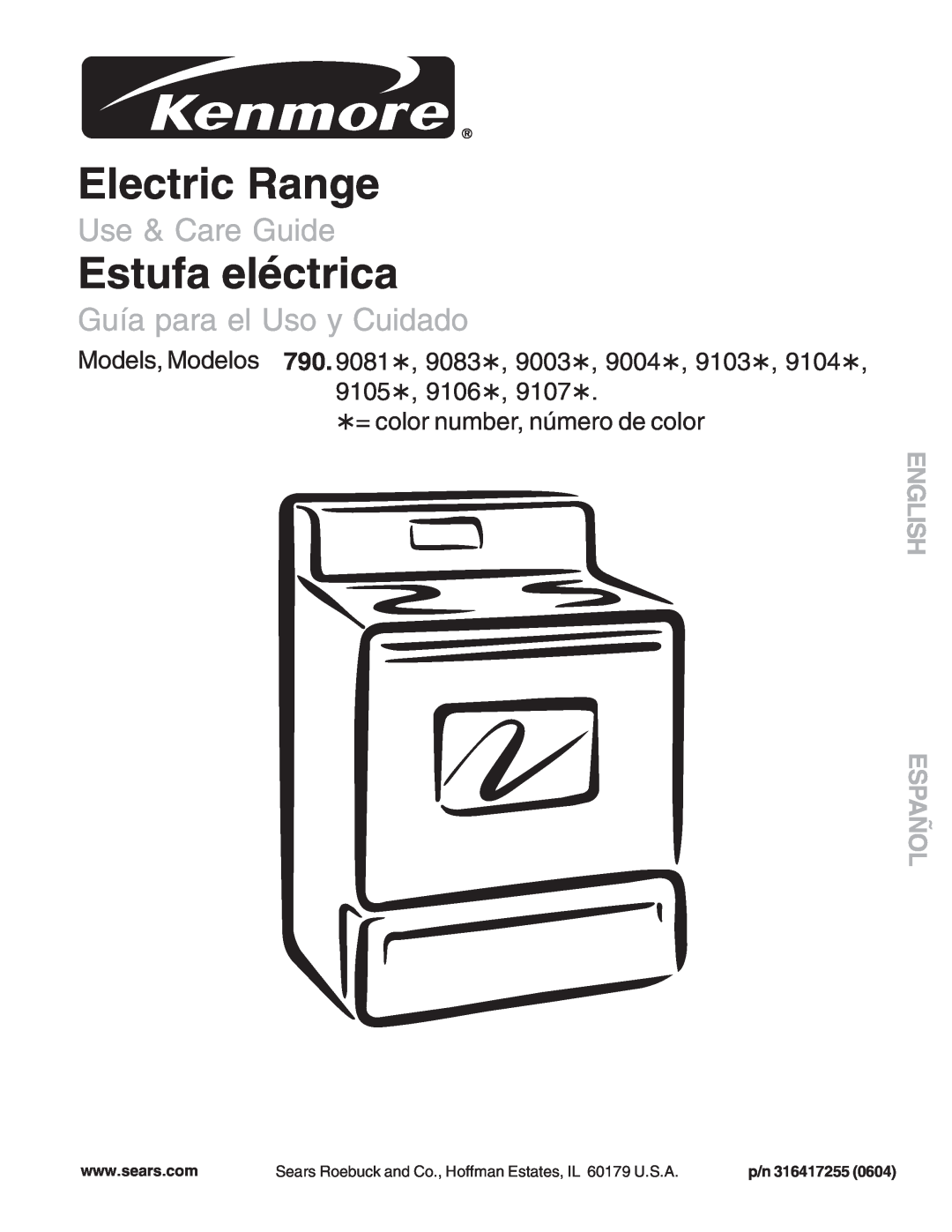 Kenmore 790.9003 manual English Español, Sears Roebuck and Co., Hoffman Estates, IL 60179 U.S.A, p/n, Electric Range 