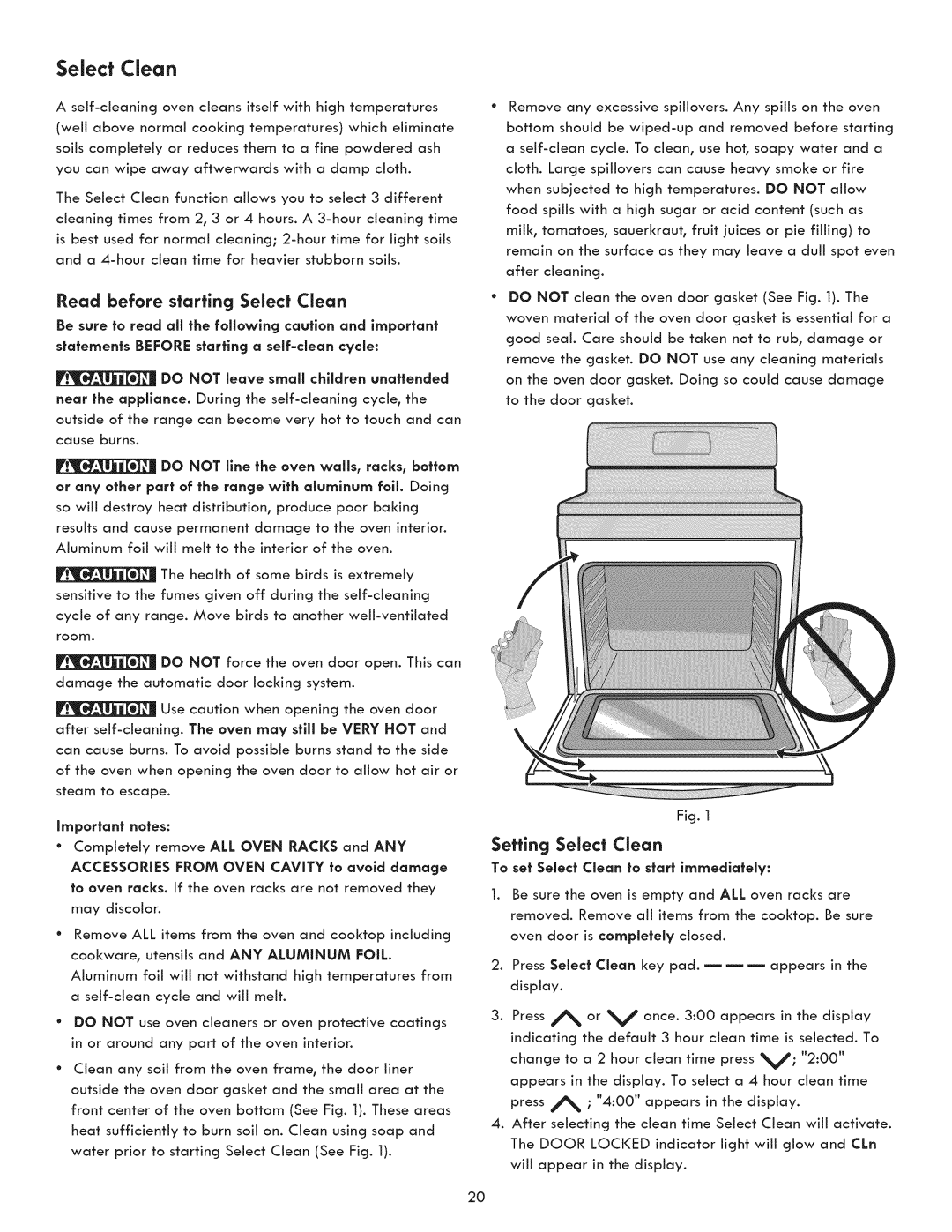 Kenmore 790.9031 manual Read before starting Select Clean, Very HOT, Setting Select Clean 