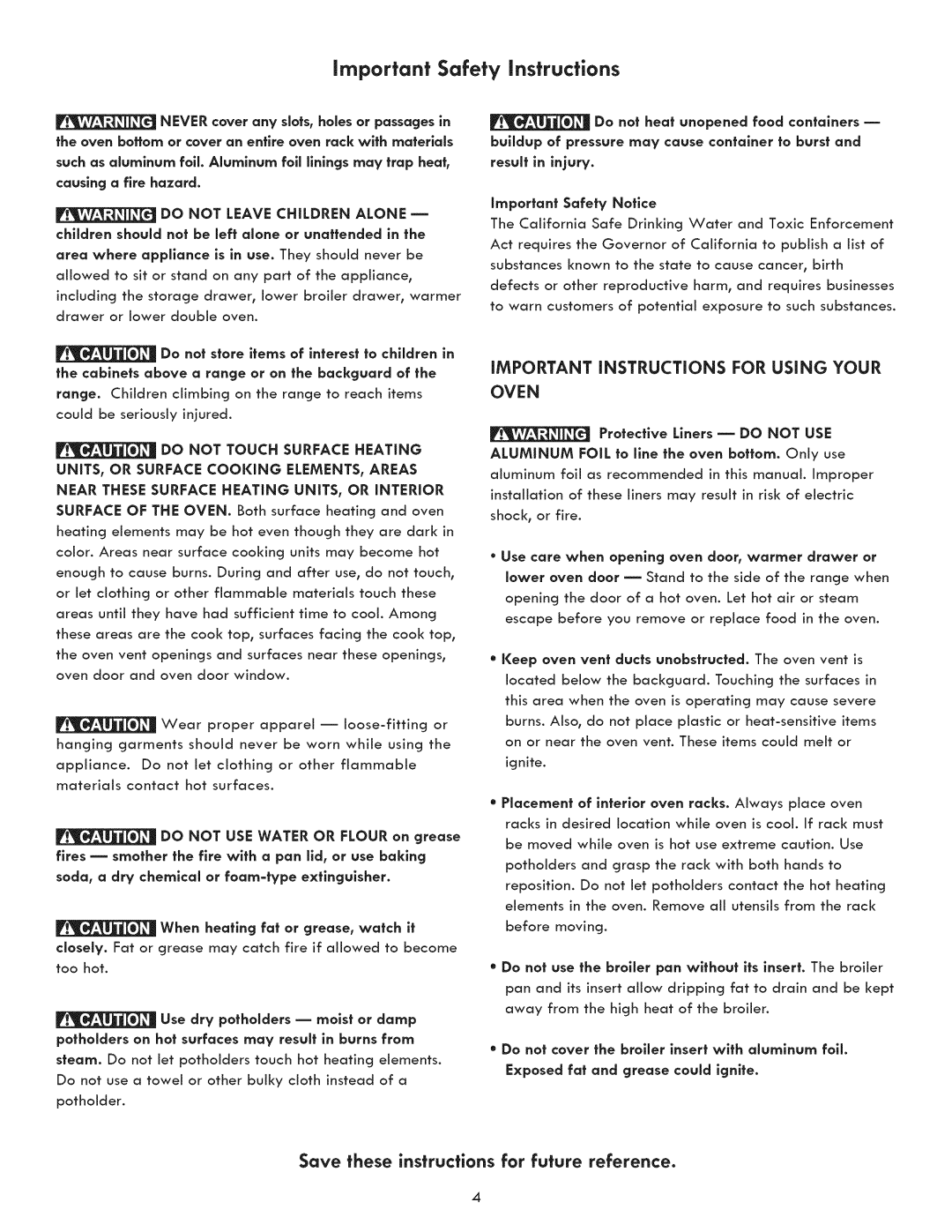 Kenmore 790.9031 manual Important Instructions for Using Your Oven, Result in injury Important Safety Notice 